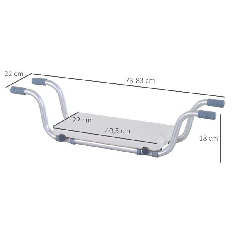 HOMCOM Tractable Aluminum And Plastic Bathtub Tray Bathroom Stool Shower Storage Shelf 71-81cm 136kg