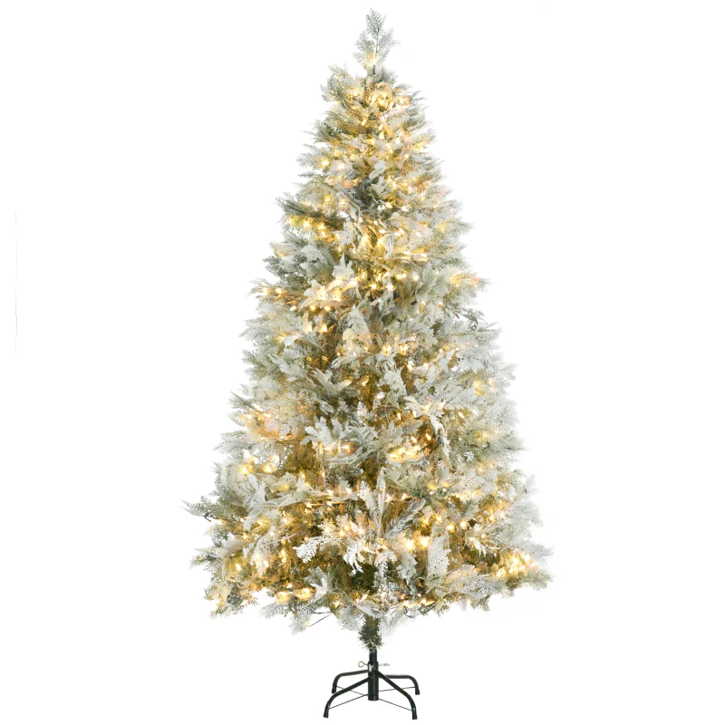 HOMCOM Árbol de Navidad Artificial 180 cm con 300 Luces LED Blancas Cálidas con 577 Ramas Apertura Automática Base Plegable