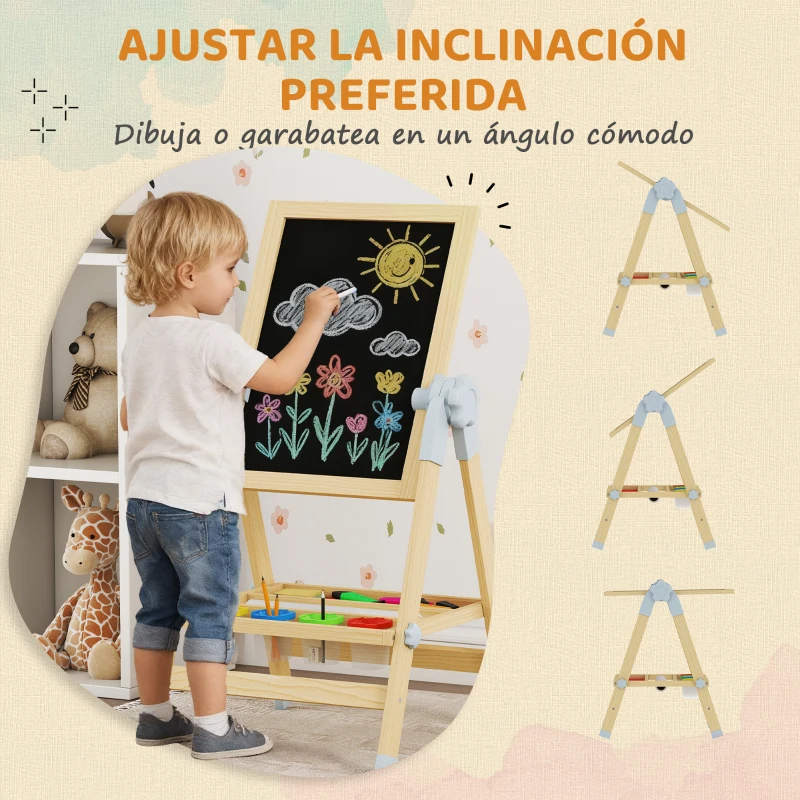 AIYAPLAY Pizarra Infantil Caballete Altura 70-97 cm y Ángulo Ajustable Pizarra Blanca Magnética con Rollo de Papel y Bandeja