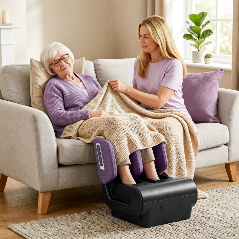 HOMCOM 2 in 1 Foot and Calf Massager with Heat, Air Compression, Timer, 3 Modes & Intensities, Purple and Black