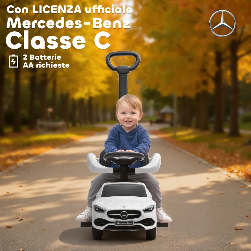 AIYAPLAY Macchina Cavalcabile per Bambini 1-3 Anni convertibile in Passeggino con Licenza Mercedes, 91x40x83 cm, Bianco