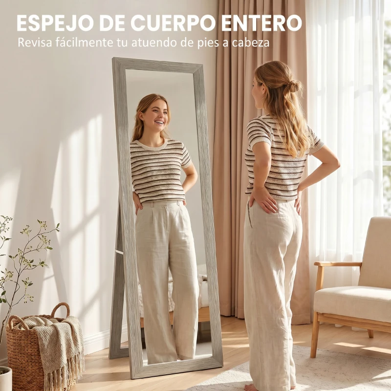 HOMCOM Espejo de Cuerpo Entero 157x37 cm con Marco de MDF Espejo de Pie Inclinado o Colgante Gris