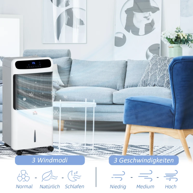 HOMCOM Luftkühler mit Wasserkühlung Fernbedienung 3 Modi, 3 Geschwindigkeiten, 12 Std-Timer, LED-Anzeige, 38x35x81 cm Weiß