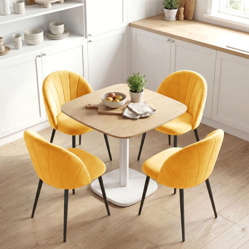 HOMCOM Set 2 Sedie da Pranzo Imbottite con Schienale a Conchiglia in Velluto, 52x55x79 cm, Giallo