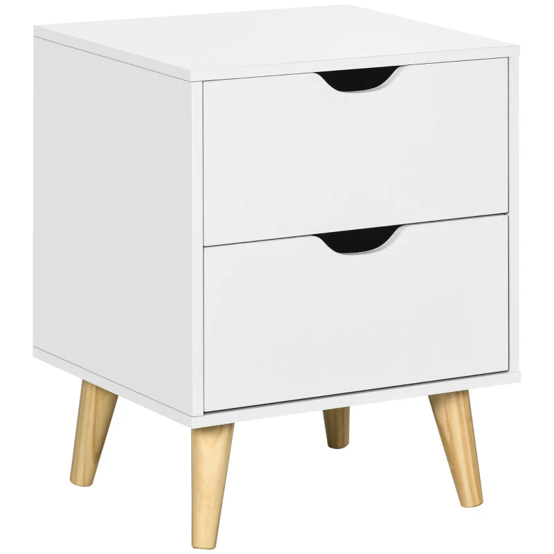 HOMCOM Table de chevet table de nuit avec 2 tiroirs, style scandinave pour chambre à coucher, salon, 40 x 35 x 50,5 cm, blanc