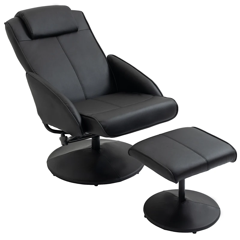 HOMCOM Relaxsessel mit Fußhocker, Kunstleder-Bezug, neigbar, ergonomisches Design, Schwarz