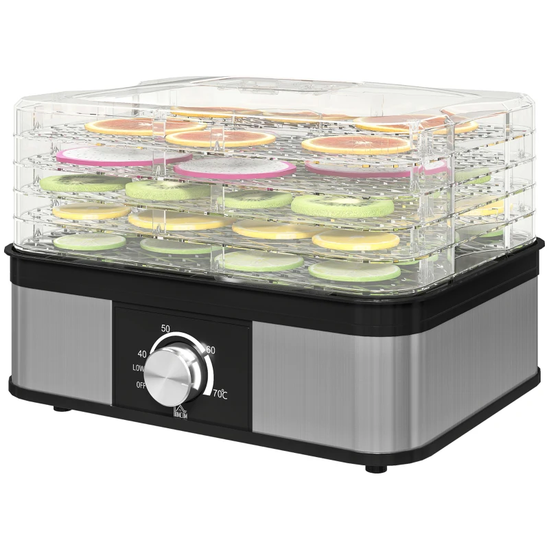 HOMCOM 5 Tier Food Dehydrator, 245W Stainless Steel Food Dryer Machine with Adjustable Temperature for Drying Fruit, Meat, Vegetable, Jerky and Pet Treat, Black