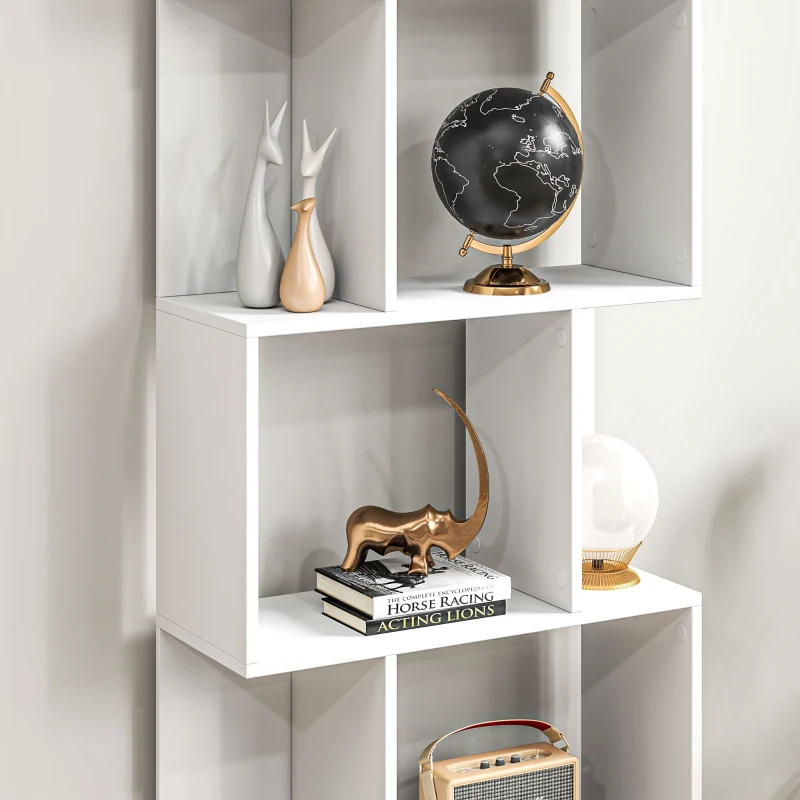 HOMCOM Bookcase, S-Shaped Wooden Bookshelf, 5 Tiers Freestanding Storage Shelf, Home Office Display Stand Rack, White