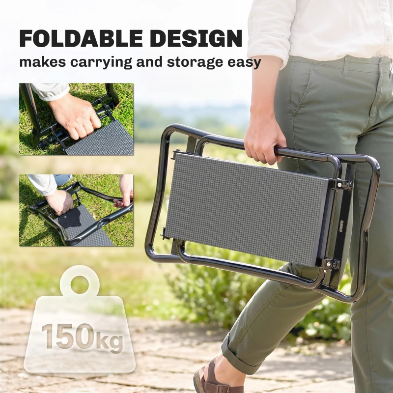 Outsunny Steel Frame Padded Garden Kneeler, with Tool Bag - Grey