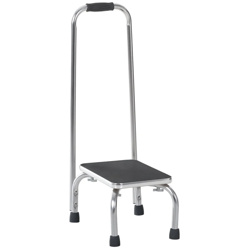 HOMCOM Marche avec Barre d'appui - marchepied de sécurité - Plateforme & Patins antidérapants - Acier galvanisé, gris et noir