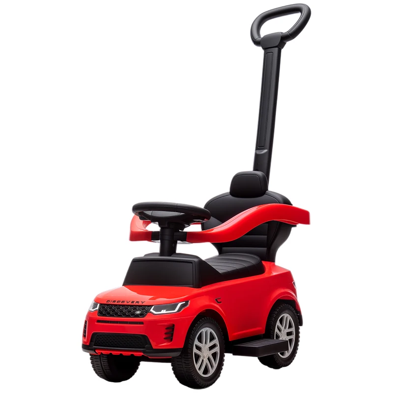 AIYAPLAY Porteur enfants Land Rover Discovery sous licence, porteur voiture à pousser avec poignée amovible, 84x40x94,5cm, rouge