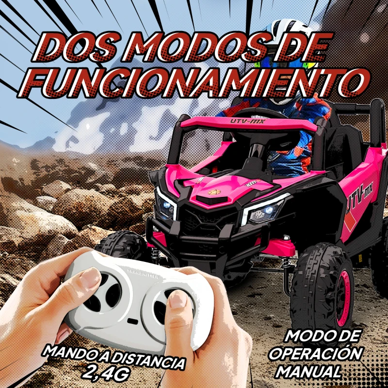 AIYAPLAY Coche Eléctrico para Niños UTV 12V con 2 Motores Control Remoto 2,4G Velocidad hasta 7 km/h Sistema de Suspensión Rosa