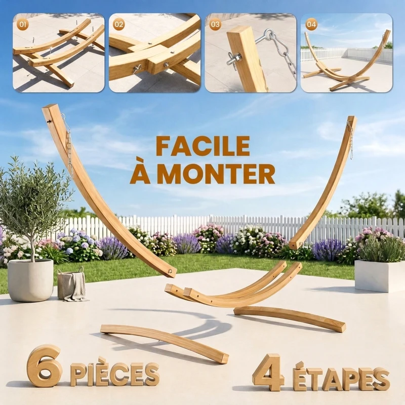 Outsunny Support pied de hamac structure robuste en bois de pin charge max. 120 Kg dim. 325L x 120l x 118H cm bois naturel
