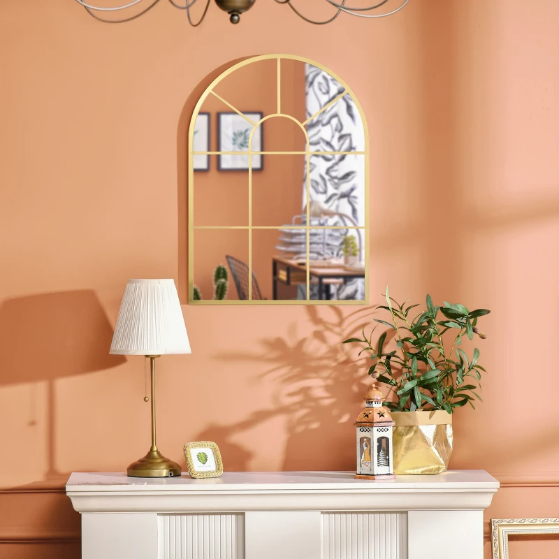 HOMCOM Oglindă Modernă de Perete în Formă de Arc 70x50 cm pentru Dormitor și Living, Auriu