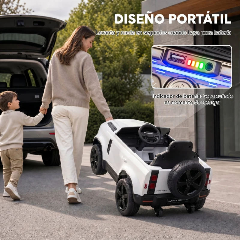 AIYAPLAY Coche Eléctrico SUV para Niños Land Rover Defender 12 V Mando a Distancia Suspensión Arranque Suave 2,7-4,5 km/h Blanco