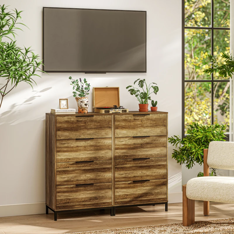 HOMCOM Cassettiera 4 Cassetti Antiribaltamento con Maniglie Nere, in Legno e Metallo, 62x35x105 cm, Marrone Chiaro