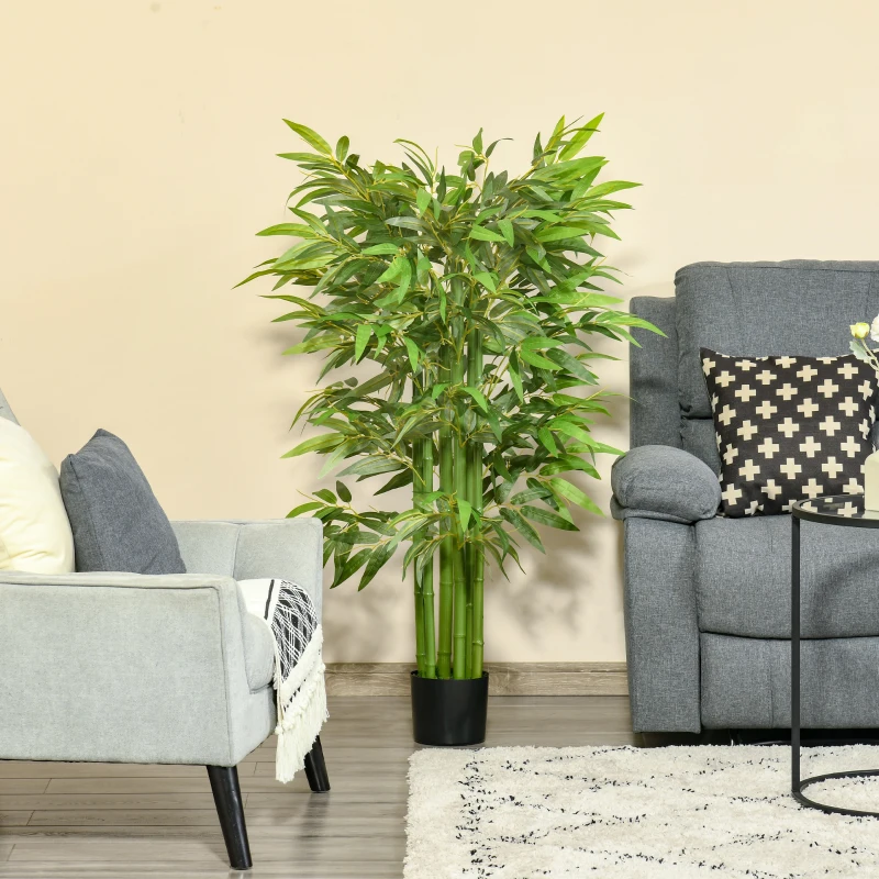 HOMCOM Bambú Artificial 140 cm con Maceta y Cañas Realistas Árbol Sintético Interior para Decoración de Hogar Oficina Interior Verde