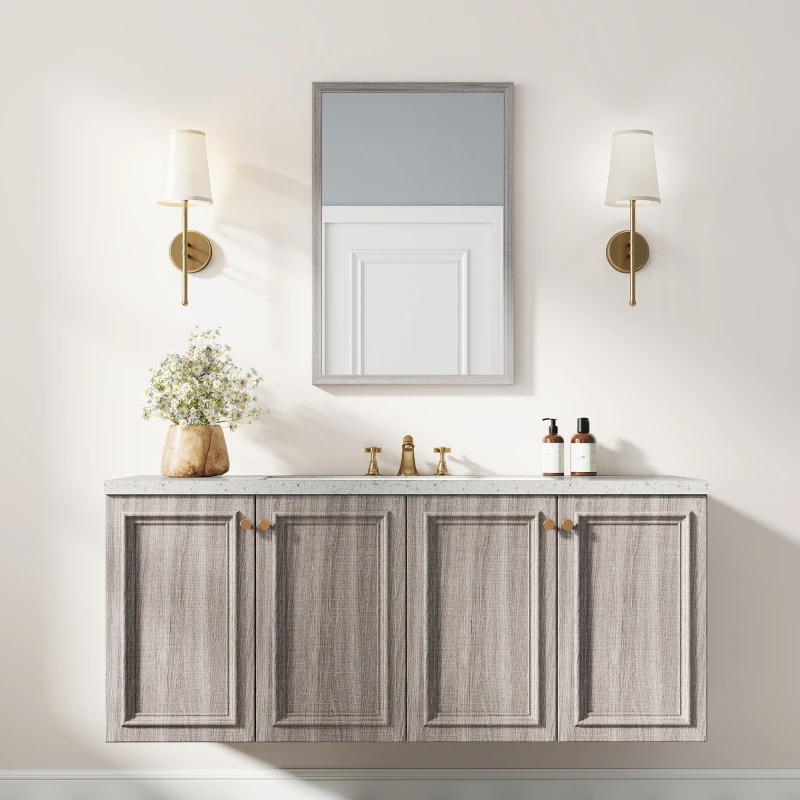 HOMCOM Wall Bathroom Mirror, 40 x 60 cm Wall-Mounted Mirror for Living Room, Bedroom, Hallway, Grey