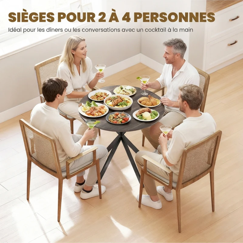 HOMCOM Table à Manger Ronde pour 2 Personnes avec Plateau Aspect Bois et Piètement Croisé en Acier, Marron
