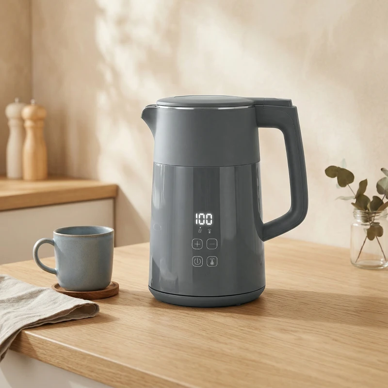 HOMCOM Electric Kettle, 1.7L Fast Boil 3kW Water Kettle with UK Strix Thermostat, LED Display, Keep Warm Function, Grey