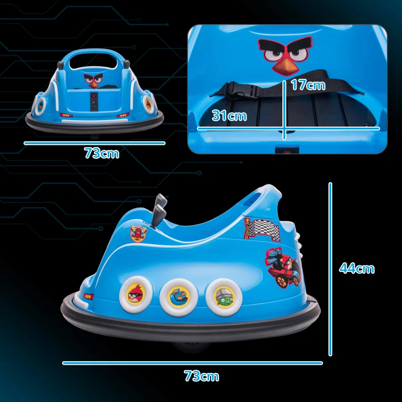 AIYAPLAY Voiture auto-tamponneuse électrique enfant 12V sous licence Angry Bird, voiture tournante 360°, 73 x 73 x 44 cm, bleu