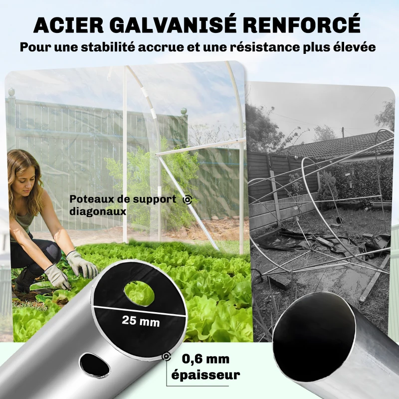 Outsunny Serre tunnel de jardin 6m² serre de jardin tunnel 195x295x195cm cadre acier galvanisé, bâche PE 150g/m² transparent