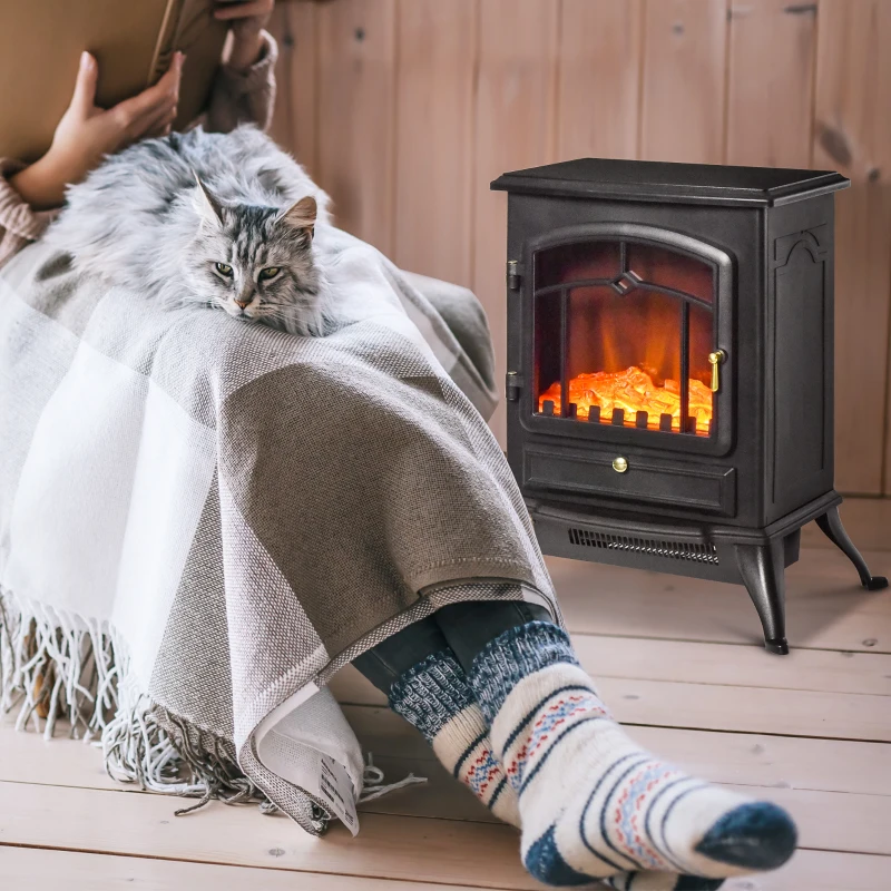 HOMCOM Chimenea Decorativa con Efecto de Llama Termostato y Protección contra Sobrecalentamiento 45x28x54 cm Negro