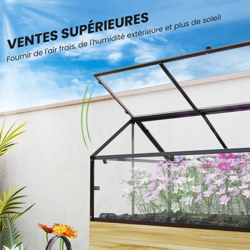 Outsunny Mini Serre sur Pieds dim.  120L x 60l x 103H cm double toit ouvrable Panneaux de Polycarbonate, acier, Bois Sapin traité