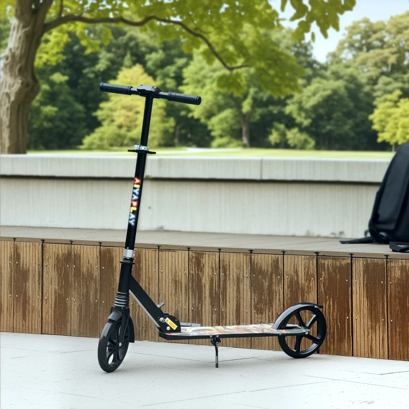 AIYAPLAY Foldable Kids Scooter with Adjustable Handlebar, 200mm Big Wheel, Rear Fender Brake, for Ages 6-12 Years, Black