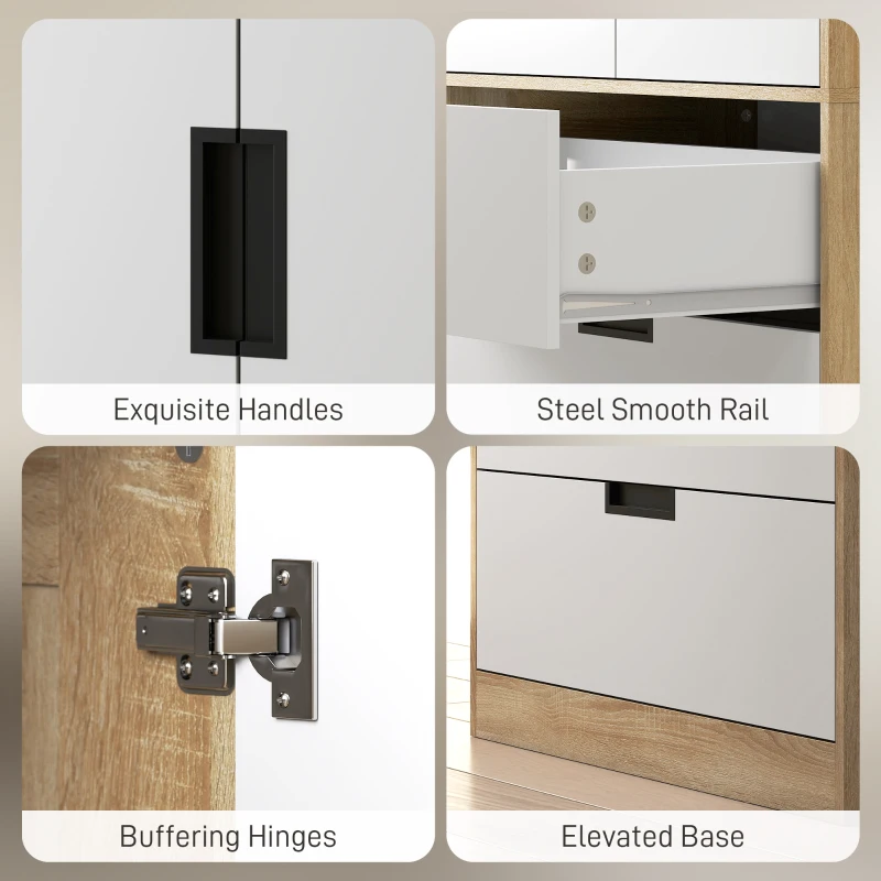 HOMCOM Modern Clothes Storage Cupboard Unit, 3 Drawer 2 Door Wardrobe with Hanging Rod, Oak