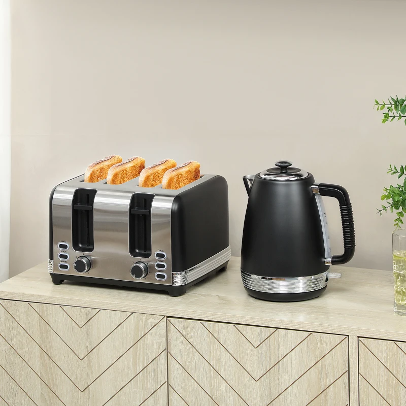 HOMCOM Stainless Steel Panel Kettle and Toaster Set - Black