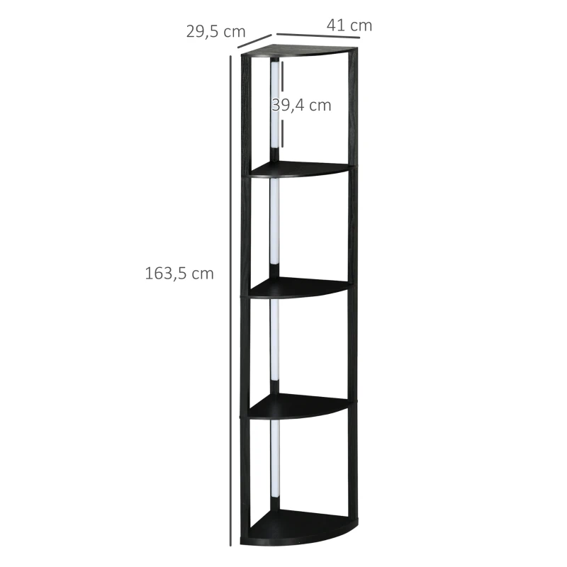 HOMCOM Lampadaire sur pied salon, lampadaire avec étagères d'angle à 4 niveaux, lampe LED dimmable, 41x29,5x163,5cm, noir