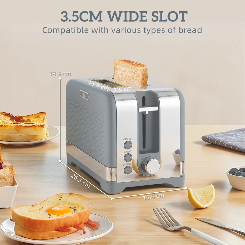 HOMCOM Sleek Textured Kettle and Toaster Set - Grey