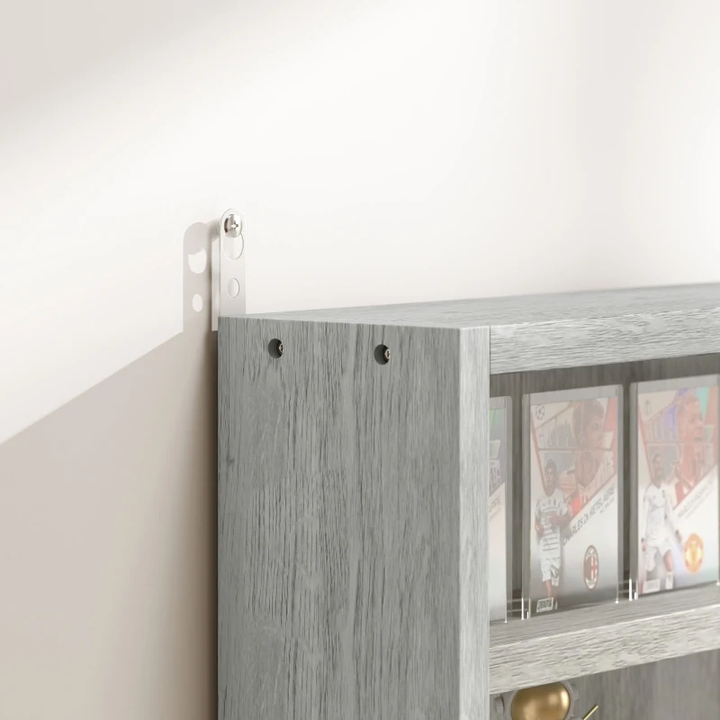 HOMCOM Vetrina per Collezionismo a 4 Ripiani Regolabili in Legno con Ante in Vetro, 80x9.5x60 cm, Grigio