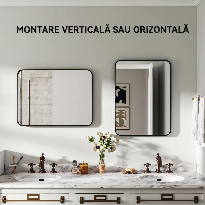 HOMCOM Oglindă baie cu ramă metalică și cârlig, 60x2,5x80 cm, negru