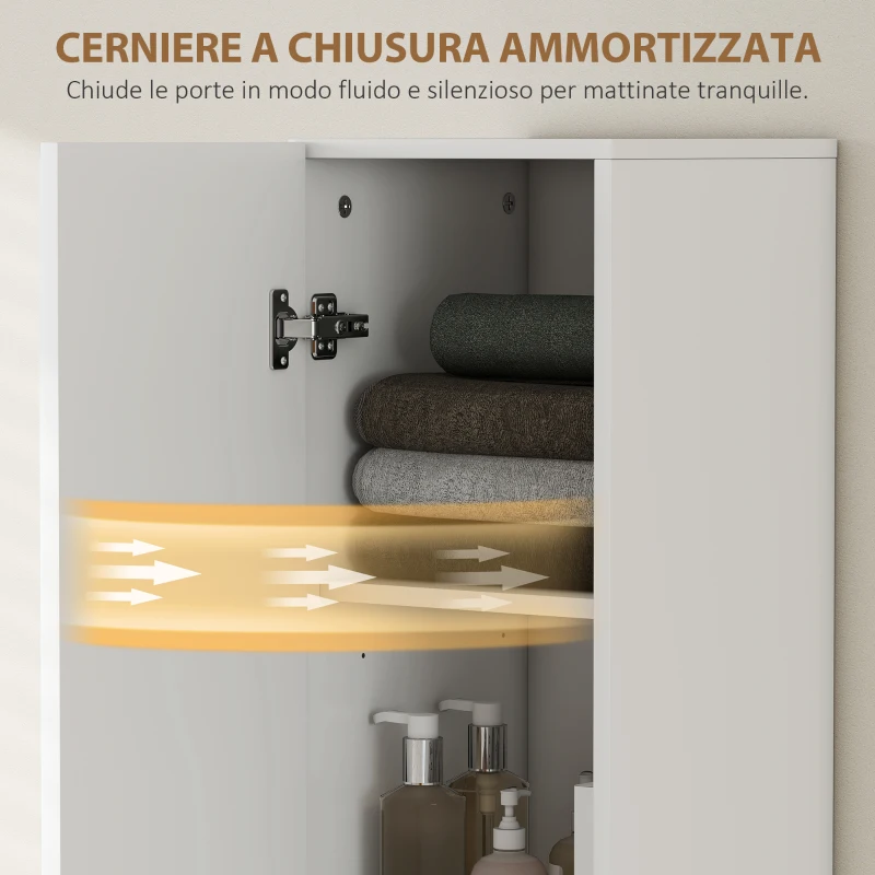 HOMCOM Mobile Bagno Sospeso a Colonna con Ripiani Regolabili e Chiusura Soft Close, 30x31.5x160 cm, Bianco