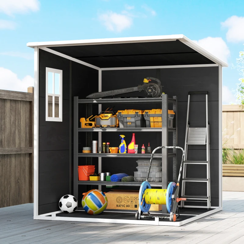 Outsunny Abri de Jardin en Résine Cabanon de Rangement Double Porte 3 Fenêtres et 2 Aérations Anti-UV avec Plancher 3,3 m² Gris
