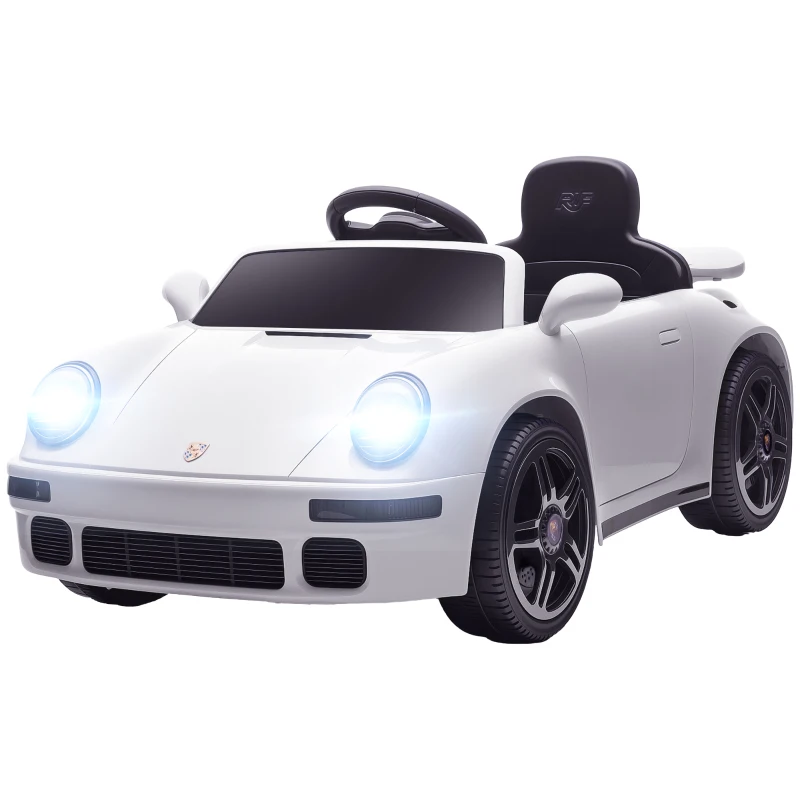 AIYAPLAY Voiture électrique enfants, véhicule électrique 12V, télécommande 2,4G, phares, musique, klaxon, 103 x 55 x 44 cm, blanc