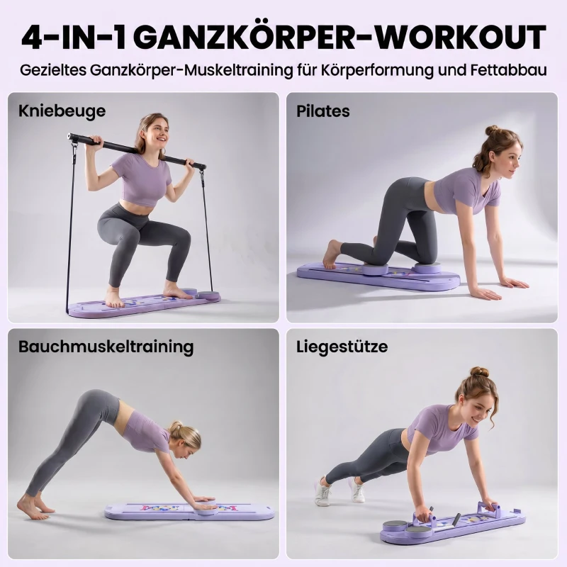 SPORTNOW 4-w-1 zestaw deska Pilates z taśmami oporowymi, składany, wielofunkcyjny sprzęt Pilates
