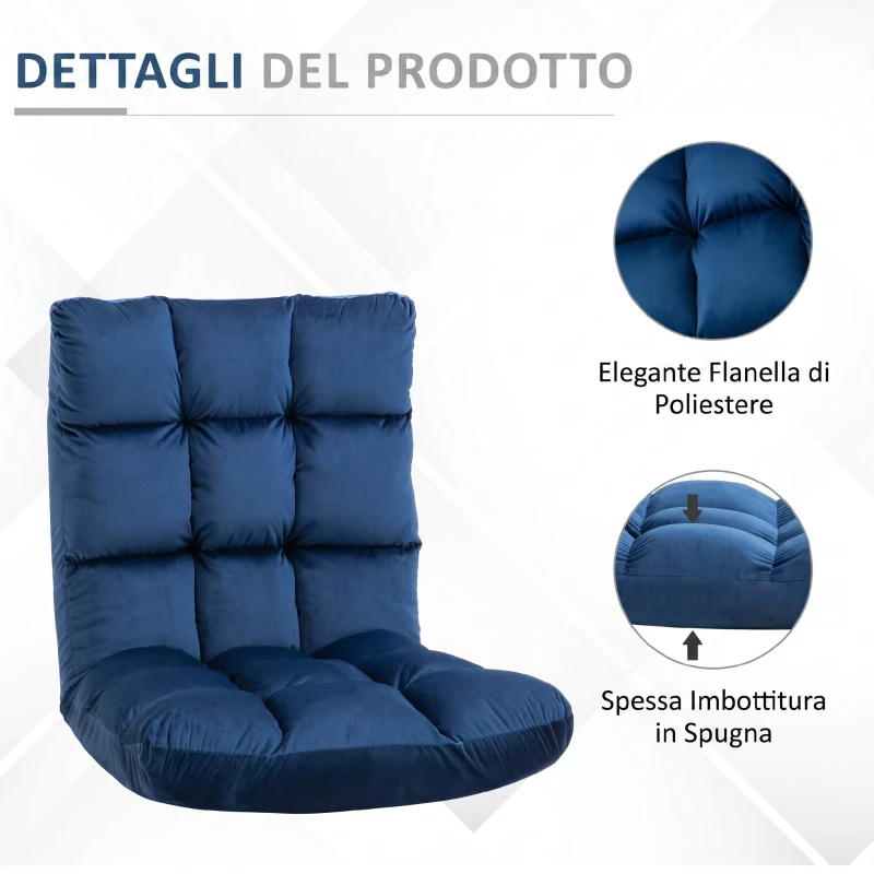 HOMCOM Poltrona Relax da Terra con Schienale Reclinabile fino 180°, 71x55x53.5cm, Blu