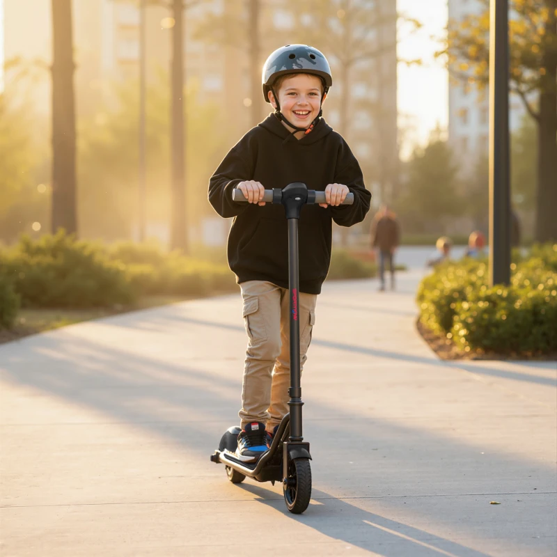 SPORTNOW Trottinette électrique enfants 6-14 ans, écran LED, lumières RGB, pneus 6,5'', vitesse 10 km/h, démarrage au kick, noir