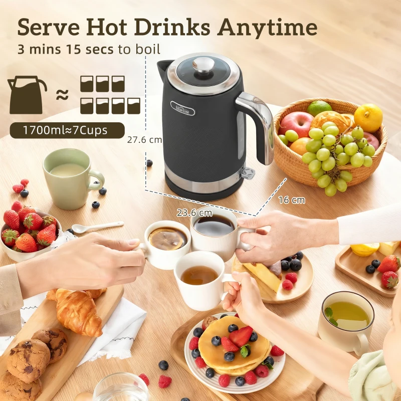 HOMCOM Sleek Textured Kettle and Toaster Set - Black