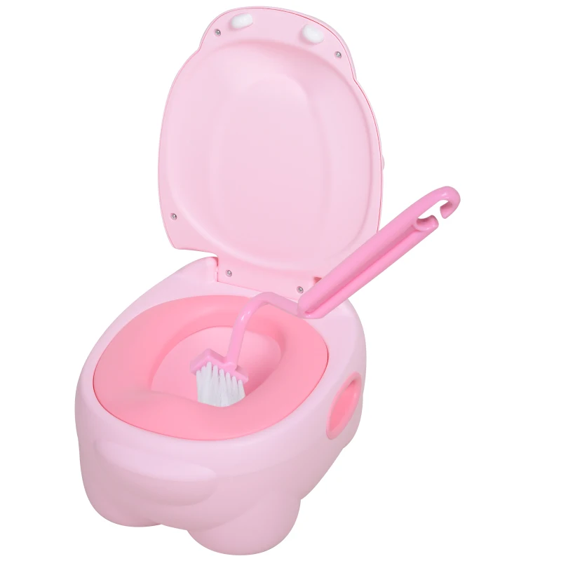 HOMCOM Orinal Infantil con Forma de Hipopótamo con Asas para Niños a partir de 6 Meses Inodoro de Aprendizaje 40x30x23 cm Rosa