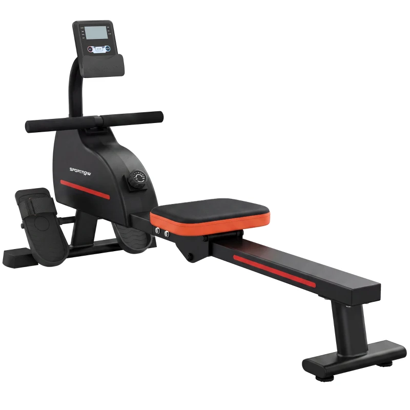SPORTNOW Rameur Magnétique Appareil de Musculation Bluetooth Connecté Kinomap & Zwift 16 Niveaux de Résistance 135x42x72cm Rouge