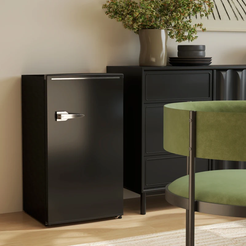 HOMCOM Under Counter Fridge, 85L Small Retro Refrigerator with Chiller Box, Adjustable Thermostat, Glass Shelves, Black