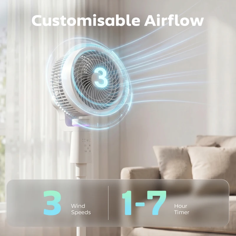 HOMCOM Pedestal Air Circulation Fan with Oscillating, Light Off, White