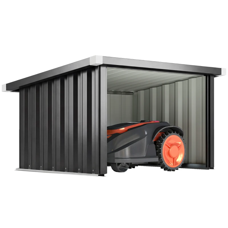 Outsunny Abri Robot Tondeuse Garage pour Robot Tondeuse avec Toit incliné en acier galvanisé, 108 x 86 x 62,5 cm, gris foncé