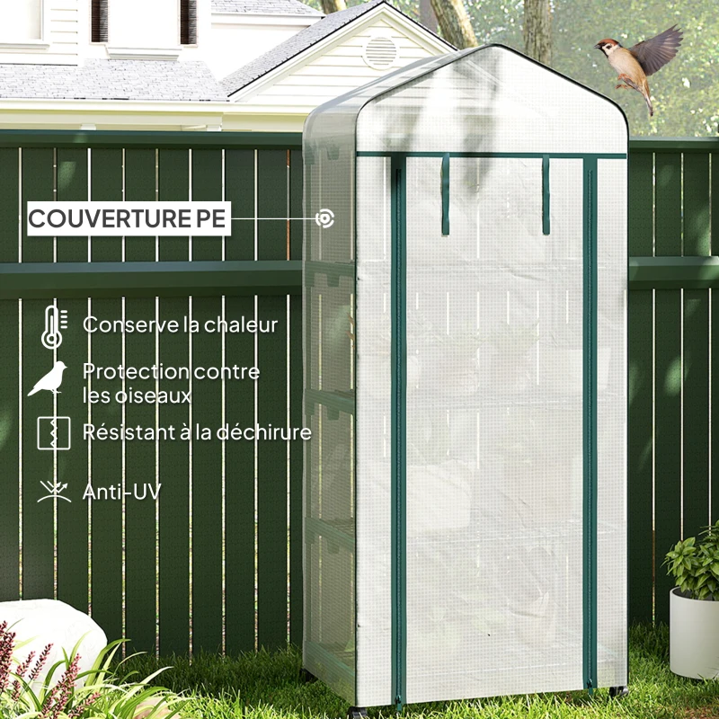 Outsunny Serre de jardin balcon étagère serre 4 niveaux 69 x 50 x 165 cm acier époxy bâche amovible PE haute densité blanc