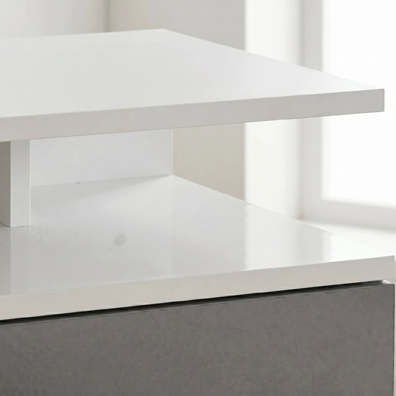 HOMCOM Set de 2 Noptiere Moderne Suspendate cu Sertar și Raft din Lemn 35x32x22,5cm, Alb Lucios