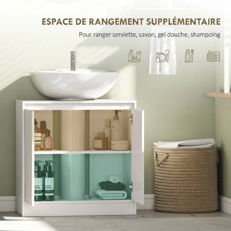 HOMCOM Meuble salle de bain sous Lavabo - meuble sous-vasque - placard 2 portes avec étagère blanc